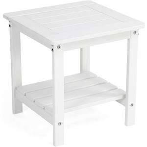 Kibaso-Adirondack Outdoor Side Table, 2-Tier HDPE Outdoor End Table, Weather Resistant Easy Maintenance, Small Patio Side Table for Patio, Pool, Porch, Garden, Lawn, and Living Room (1, White)