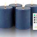 Fanna Flameless Pillar Candles with Timer in Real Wax for Advent and Christmas, Battery Operated Led Candles with Remote, 8 Batteries Included - Set of 3 (D 3" x H 4") - Dark Blue