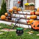 Halloween Witches Cauldron, Black Plastic Witches Cauldron on Tripod with Green Led Light, Halloween Hanging Decoration Hocus Pocus Outdoor Home Porch Candy Bucket Decoration