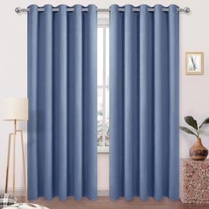 DWCN Blackout Curtains 84 Inches Long, Room Drakening Drapes for Bedroom, Solid Grommet Living Room Extra Wide Curtain, Dusty Blue, W60 x L84 Inch, Set of 2
