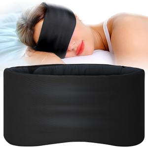 Sleep Mask, Eye Mask for Sleeping, Upgrade Double Side Blackout Eye Cover for Women Men, Light Blocking Wider Adjustable Band for Side Sleeper, Travel, Nap, Ultra-Soft, Yoga, Relief Eye, Black (1 Count (Pack of 1))