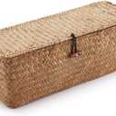 Seagrass Tank Basket with Lid Woven Toilet Roll Storage Basket with Sections Rectangular for Organize Snack Toys Tampon (Large Compartment 16.5inch L x 5.5inch W x 5.5inch H) Natural