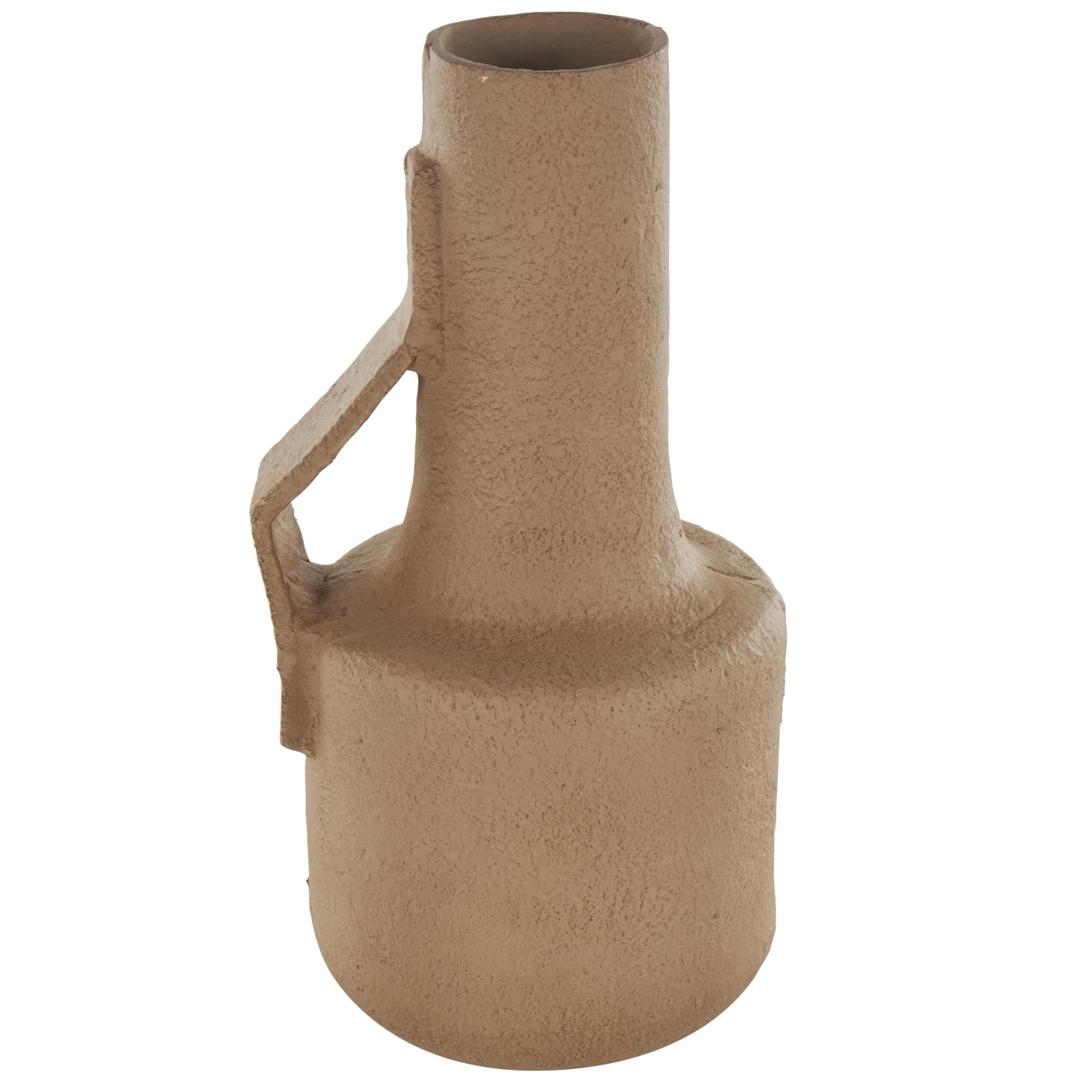 Deco 79 Paper Mache Abstract Decorative Vase Distressed Textured Centerpiece Vase with Triangular Handle, Flower Vase for Home Decoration 9" x 9" x 19", Brown