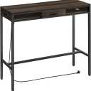 VASAGLE Bar Table, Pub Table with Power Strip and Removable Drawer, Non-Woven Fabric, Hooks, 40 x 120 x 105 cm, Ash Brown LBT029K02