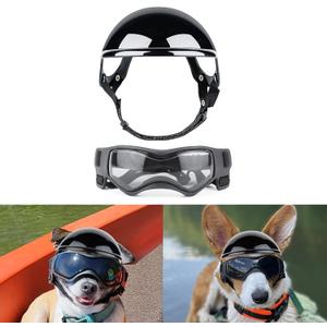 PELESO Dog Helmet and Goggles for Small Dogs - Pet Goggles Pet Motorcycle Helmet Hat with Ear Holes Adjustable Straps Safety Helmet for Puppy Riding - Black