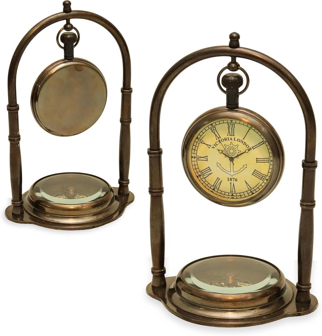 Antique Brass Table Clock Vintage Desk Clock with Roman Numerals | Collectible Decorative Brass Timepiece for Home & Office