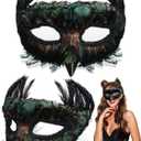 Jenaai 2 Pcs Halloween Masquerade Feather Mask Women Venetian Carnival Animal Masquerade Bird Mask Halloween Costume Cosplay(Peacock)