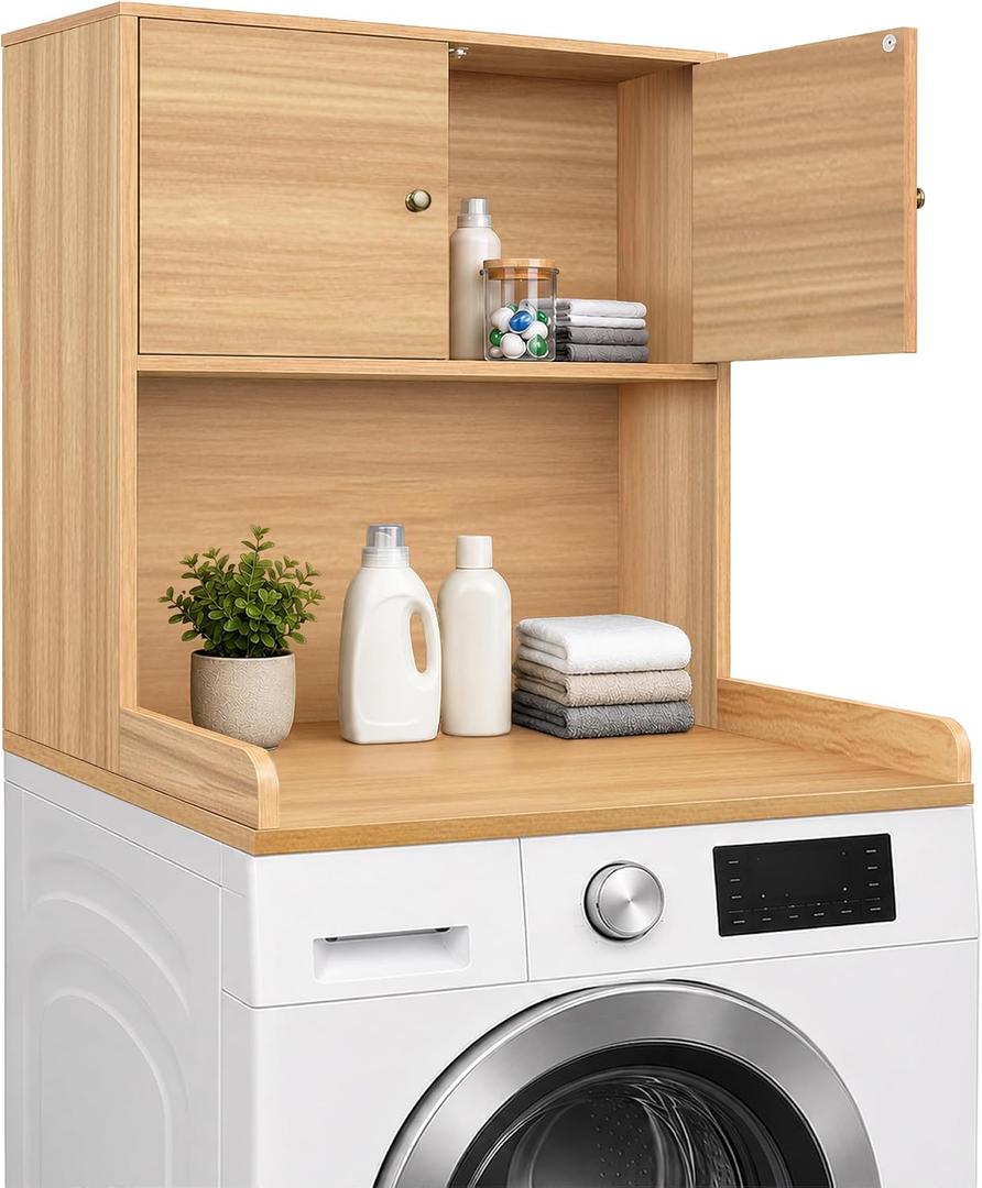 Washer Dryer Countertop with Cabinets, 2-Tier Laundry Countertop with Shelf