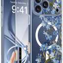 GVIEWIN for iPhone 17 Pro Max Case Compatible with MagSafe, with Screen Protector Upgraded [Full Camera Protection] [Non Yellowing] Floral Slim Shockproof Clear Women Phone Cover (Aconite/Blue)