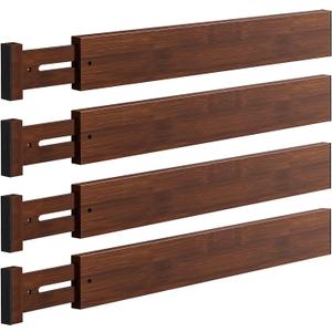 DUCOO 4 PCS Drawer Divider, 17"-22" Adjustable Bamboo Drawer Dividers Organizers, 2.3" High Expandable Separators for Kitchen, Clothes, Dressers, Home, Office, Mocha