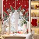Merry Christmas Swag Valance Curtain,Snowman Xmas Tree Swag Curtains Rod Pocket Valances for Windows,Snowflake on Red Swag Topper Kitchen Valance for Bedroom/Living Room/Bathroom (28"W x 36"L (Pack of 2))