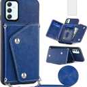 Asuwish Phone Case for Samsung Galaxy A34 5G Wallet Cover with Tempered Glass Screen Protector Credit Card Holder Crossbody Strap Stand Leather Cell Accessories A 34 34A Women Men Girls Shoulder Blue