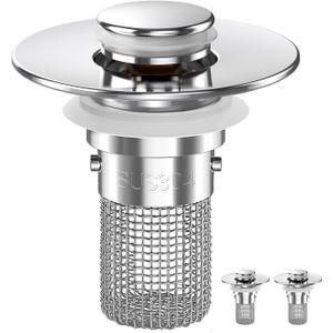 Sink Stopper Hair Catcher (2PCS), Pop-up Sink Drain Strainer with Removable Stainless Steel Strainer Basket Hair Catcher, Bathroom Sink Strainer for Bathroom Sink Stopper Replacement. (2PCS)