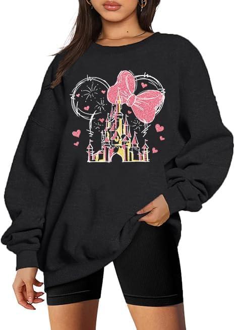 Magical Sweatshirts for Women Oversized Cute Graphic Shirts Xmas Holiday Long Sleeve Pullover Tops (Medium, Black)