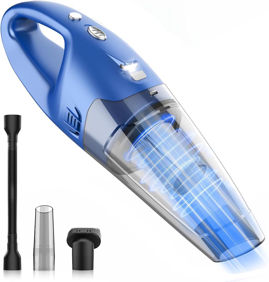 YOOHI Handheld Vacuum Cordless Rechargeable,Car Vacuum Cleaner with LED Light/Multi Accessories，1.5lbs Lightweight Dust Cordless Rechargeable for Car and Home, Mine Portable Vacuum, Blue