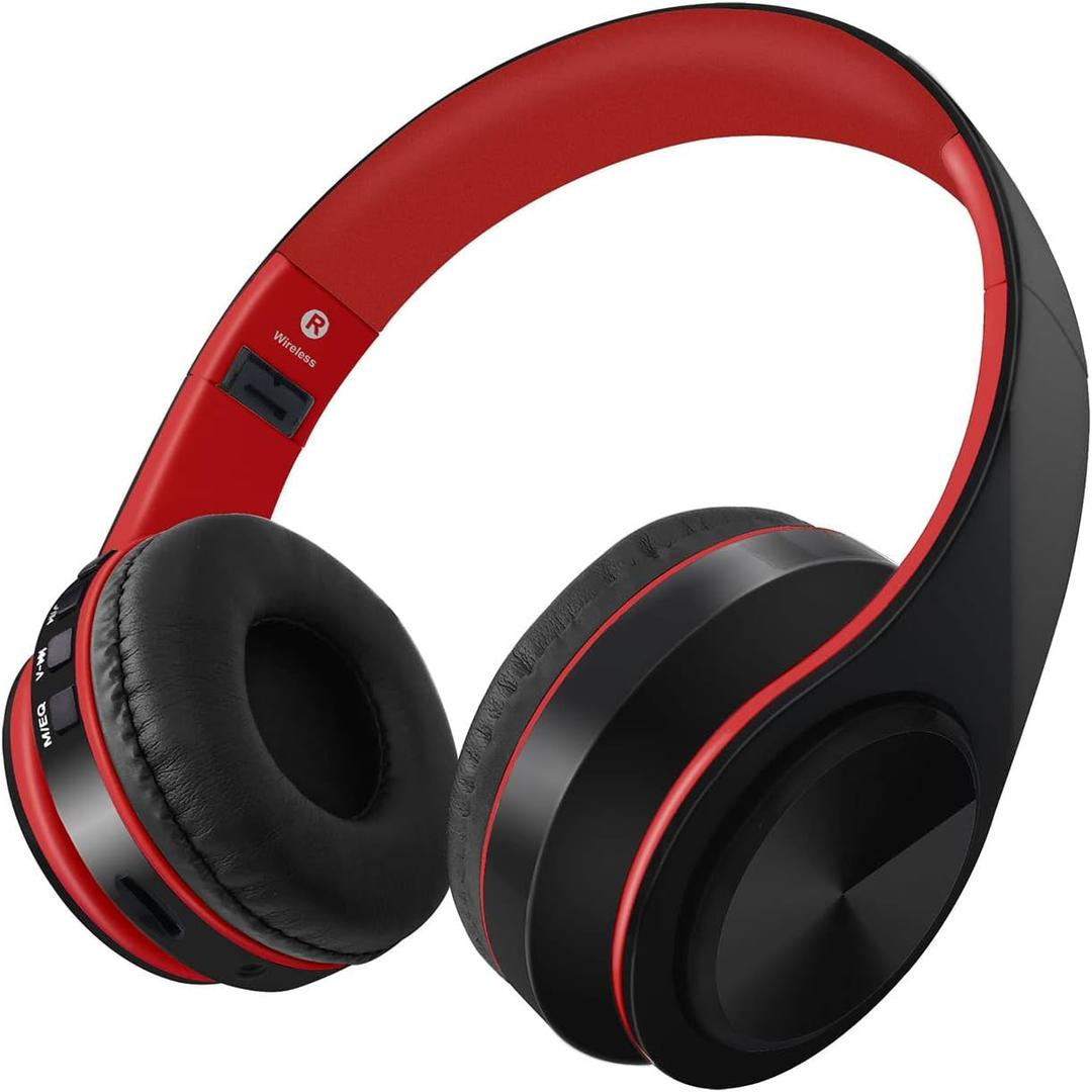SUMEE Waterproof Over-Ear Headphones, V5.0 HD Stereo Sound Sports Wireless Over-Ear Headphones with Mic, Passive Noise Cancelling Headsets, 9 Hours Battery for Gym Running Workout Men, Women-Red