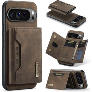 Wallet Case for Google Pixel 9 Pro XL, DG.MING Premium Leather Shockproof Protective Phone Case Back Cover Magnetic Detachable with Trifold Wallet Card Holder Slots Kickstand (Coffee)