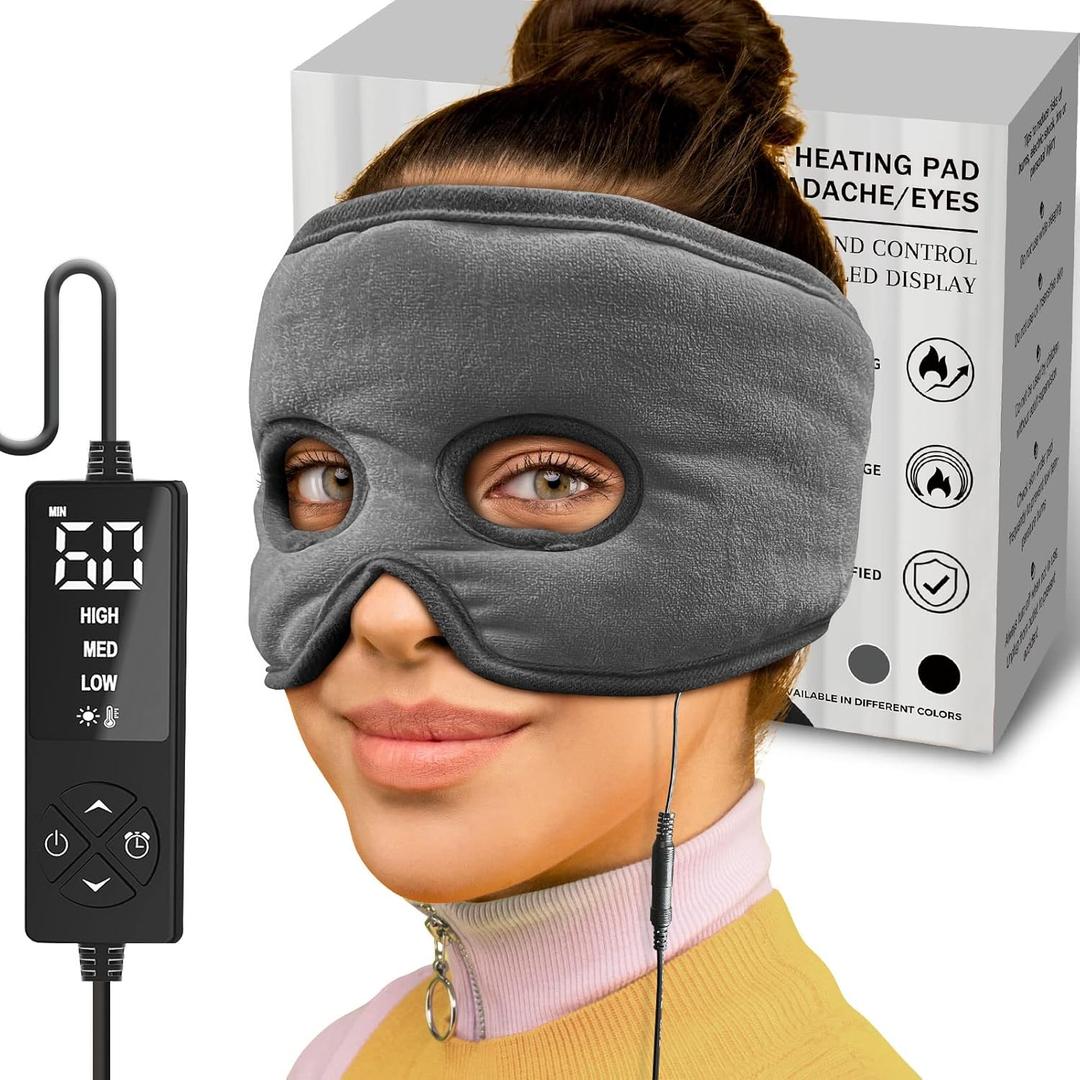 sticro Sinus Relief Mask Moist Heat with 3 Temp Settings, Ex-Large Headache Mask Electric Face Heating Pad for Sinus Pressure Relief, Migraine, Tension Headache Relief (Gray)