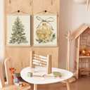 Boat Wades Gold Christmas Tree Ball Wall Art Poster Hanger Frame, Rustic Christmas Decor, Holiday Winter Xmas Bauble Tree Floral Wall Decor for Home Living Room Bedroom, 12x16 Inch Set of 2