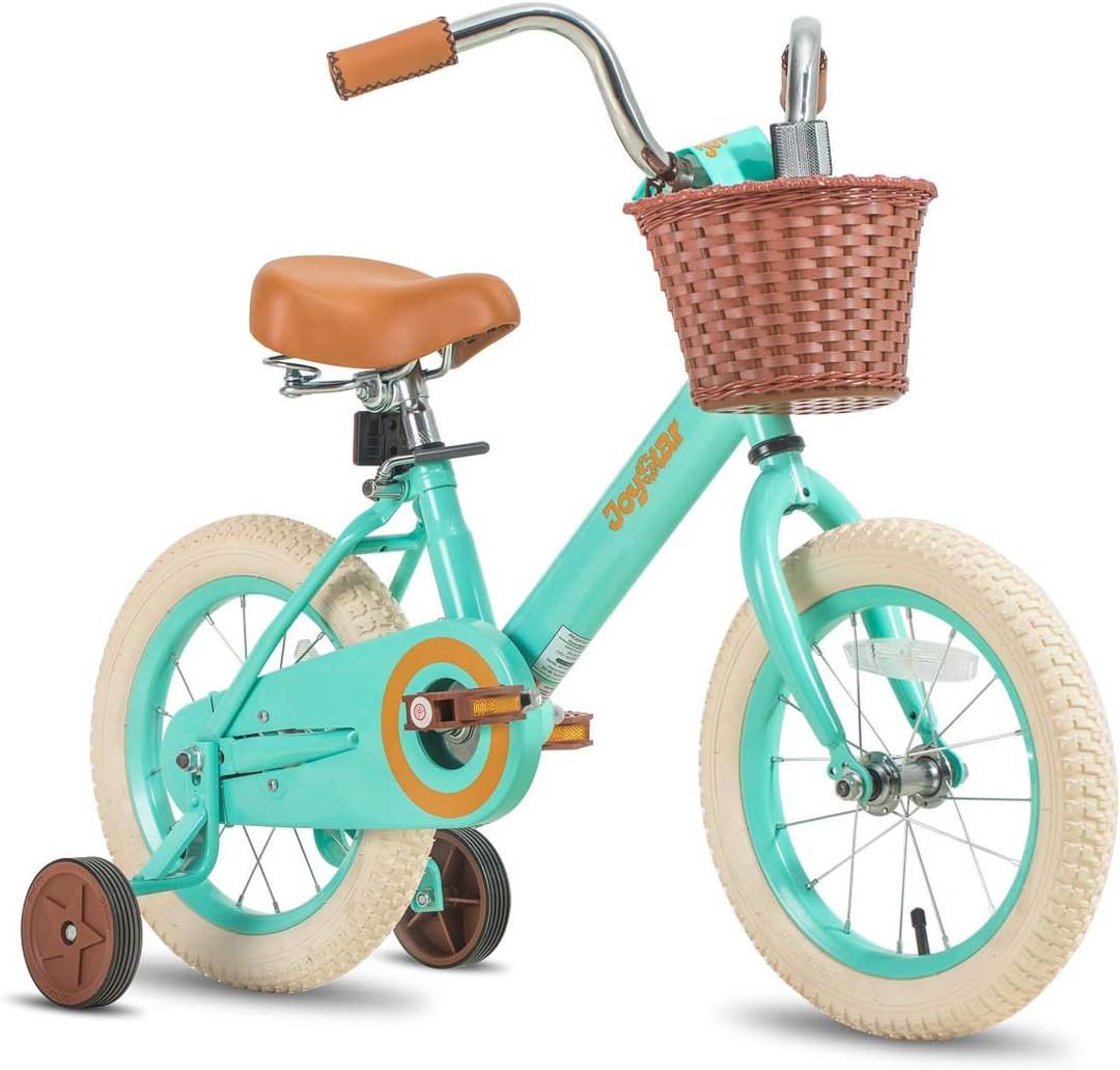 JOYSTAR 14 Inch Kids Bikes with Training Wheels & Basket, Vintage Girls Bike for Toddler of 3-5 Years Old Girls & Boys, Kids Bicycle, Green