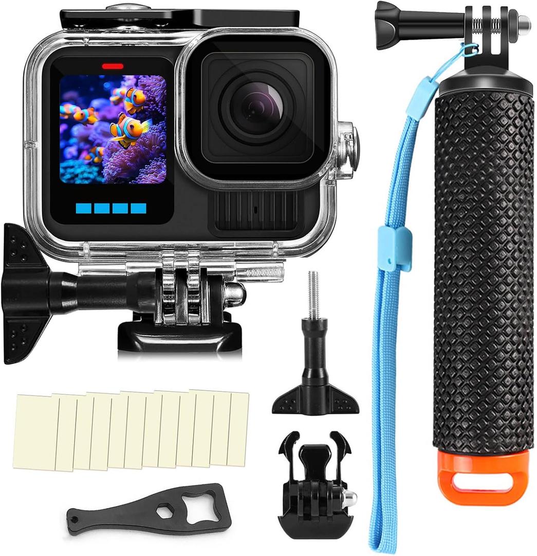 BO&DQQ 196FT/60M Waterproof Case Compatible with Go Pro Hero 13/12/11/10/9 Black,Protective Underwater Snorkeling Diving Housing with Cameras Handle Mount Accessories Kit