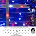 4th of July Decor Lights, Red White Blue Lights Battery Operated 100LED Patriotic Star String Lights 51FT 8Mode Waterproof for Indoor Outdoor 4th of July Independence Day Memorial Day Decor