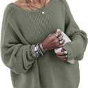 Oversized Sweaters for Women Trendy Chunky Batwing Long Sleeve Casual Crewneck Ribbed Pullover Tunic Sweater (Large, Green)