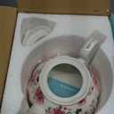 BTaT- Floral Tea Pot with Gift Box, 38 oz, White with Pink Roses & Gold Trim, Porcelain Teapot Ceramic, Dishwasher Safe