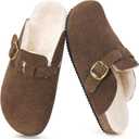 Women's Fur Lined Suede Clogs, Men's Fuzzy Leather Mules, Cork Footbed Slip On Winter Potato Shoes with Arch Support (9.5 Women/8.5 Men, Coffee)
