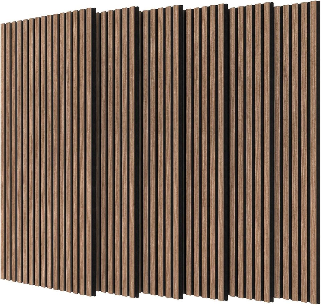 TONOR 6-Pack Wood Slat Panel, Acoustic Panels for Wall, 47.2"x23.6" - 46.41sq.ft. Wooden Soundproof Wall Panels for Interior Decor and Noise Cancelling, for Studio, Home, Bedroom, Office, Walnut