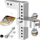 LOCAME Adjustable Trailer Hitch, Fits 2-Inch Receiver Only, 10-Inch Drop/Rise Aluminum Drop Hitch, 12,500 LBS GTW-Tow Hitch for Heavy Duty Truck with Double Stainless Steel Locks, Silver, LC0005