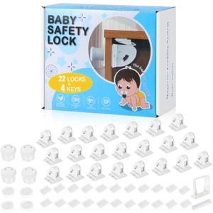 22 Pack Magnetic Cabinet Locks for Child Safety, Drawer Locks Baby Proofing, Magnetic Door Safety Locks for Cabinets and Drawers, Easy Installation No Tools Required (22 Pack and 4 Keys)