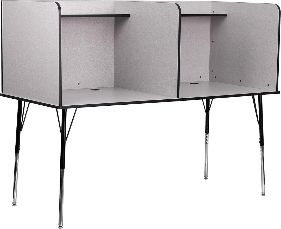 Flash Furniture Adjustable Study Carrel, Gray | Height Adjustable, Wire Management, Full