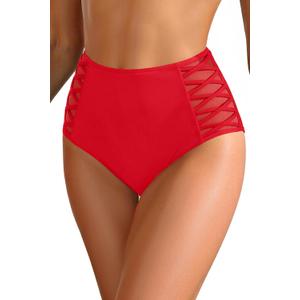 Women High Waisted Bikini Bottom - Red Tummy Control Swimsuit Full Coverage Bathing Suit Side Mesh Swim Bottom 2025 L