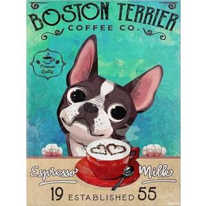 UIBDVKS Art Boston Terrier Dog Coffee Company 5D Diamond Painting Kits for Adults DIY Paint by Number Full Round Diamond Beads for Home Recreation and Wall Decoration 12x16 inch