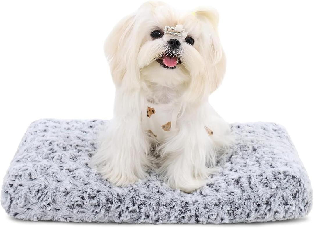 KSIIA Washable Dog Bed Deluxe Plush Dog Crate Beds Comfy Kennel Pad Anti-Slip Pet Sleeping Mat for Large, Jumbo, Medium, Small Dogs Breeds, 21" x 13", Gray (Grey)