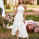 Bbonlinedress Halter Cocktail Women Dresses Prom Formal Wedding Guest Bridesmaid Ruffled Maxi Hi-Lo Evening Party 2026 Dress (White, L)
