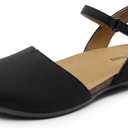 DREAM PAIRS Women's Closed Toe Sandals Arch Support Comfort Cork Footbed Flat Sandals Summer Shoes (6, Black)