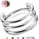 BodyBonita G23 Titanium Cartilage Earring Hoop Stacked Clicker 16G CZ Double/Triple Septum Rings Conch Piercing Jewelry Tragus Daith Helix Nose Rings Hoops for Women Silver/Gold Plated 8mm