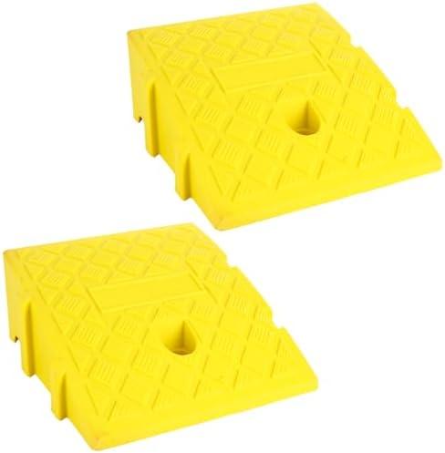 ZUQIAN 2 Pack Curb Ramp 4.3 Inch Height Heavy Duty Driveway Curb Ramps, Plastic Threshold Ramps for Forklifts, Trucks, Buses, Low Cars, Wheelchairs, Bikes - 9.8 L x 10.6 W (Yellow)