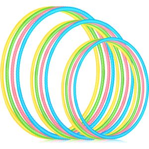 Syhood 12 Pcs Toy Color Hoop Plastic Detachable Adjustable Hoop Light Weight Exercise Fitness Equipment Toy Waist Ring for Adult Party, 3 Sizes(Green, Pink, Yellow, Blue)