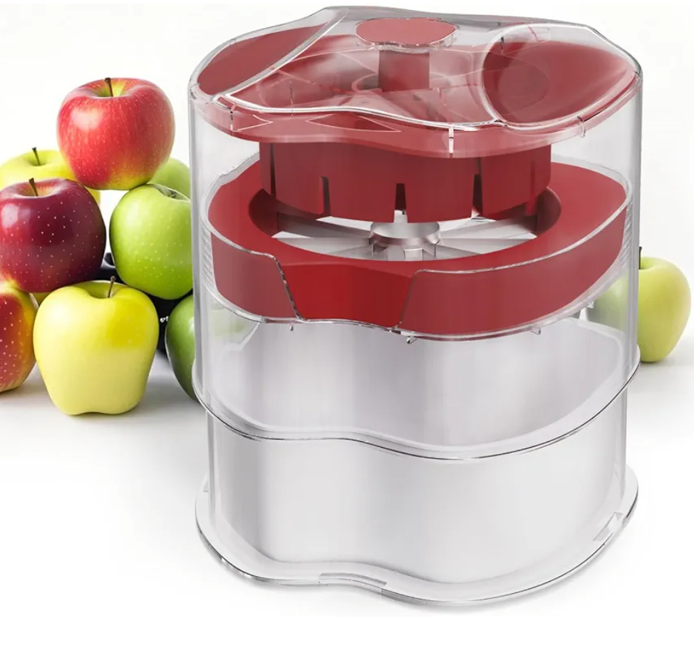 NEW Professional Apple Slicer and Corer 6.42in- Stainless Steel Apple Cutter with 16 Slices, Heavy Duty Design for Large Apples, Thin Slices, Compatible with Pears and Other Fruits（Red）
