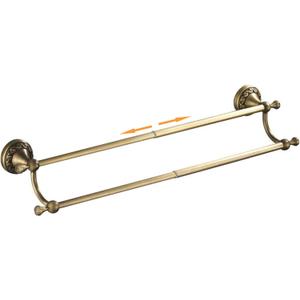 Antique Bronze Brass Double Towel Bar,Adjustable 15.5 to 27.5 Inch Bath Towel Bar Rack for Bathroom Towel Holder, Wall Mounted Bathroom Hardware Accessories,Pattern Carving Design