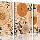 3Pcs Framed Boho Floral Wall Art Orange and Beige Abstract Botanical Wall Decor Pictures Modern Sunburst Flower Canvas Posters for Living Room Bedroom Office Home Decoration 16x24in