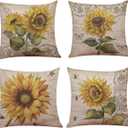 Ogrmar 4PCS 18"x18" Throw Pillow Covers Christmas Decorative Couch Pillow Cases Cotton Linen Square Cushion Cover for Sofa, Couch, Bed and Car (Sunflower)