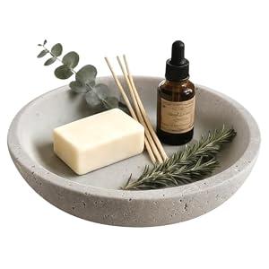 Marble Fruit Bowl for Kitchen Counter - Decorative Serving Bowl with Gray Travertine Design, Modern Home Decor (7.8 Inch)