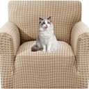 MAXIJIN Stretch Sofa Chair Slipcovers with Arms (31"-46 Washable Chair Cover Armchair with Non-Slip Foam & Elastic Bottom, Dog Cat Pet Friendly Furniture Protector (Small, Khaki)