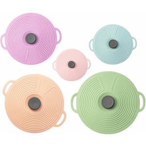 5 Pack Silicone Lids for Bowl, Microwave Splatter Cover, 5 Sizes Reusable Heat Resistant Suction Lids Fits, Bowls, Plates, Pots, Pans, Skillets, Stove Top, Cups, Oven, Fridge Dishwasher Safe