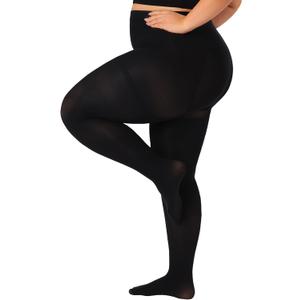 Plus Size Opaque Tights for Women 240D Soft Solid Color Footed High Waist Control Top Pantyhose (X-Large-XX-Large, Black)
