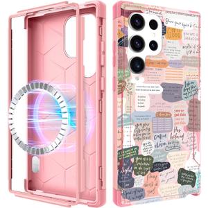 for Samsung Galaxy S25 Ultra Case - [Compatible with MagSafe] Women Cute Girls Magnetic Protective Phone Cover Girly Unique Pretty Heavy Duty Shockproof Funda para Samsung S25 Ultra Cases (Christian Quotes)